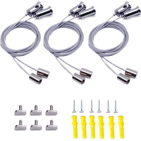 3 Pieces Hanging Wire Hook for Frame, Stainless Steel Picture Hanging Wire, Adjustable Hanging Wire, Metal Cable, Stainless Steel Cable, For Mirror, Image, Light Lamp (1/5)