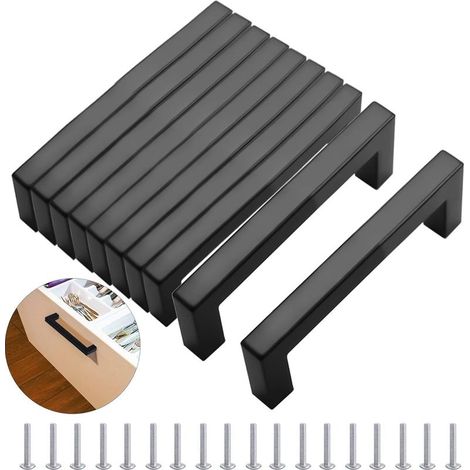 Modern furniture handle set of 10 – Black stainless steel 160mm – Rust-resistant – For cupboards, drawers, chests of drawers (1/5)