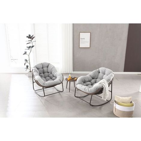 Fauteuil de jardin à bascule forme oeuf en osier coussin épais usage intérieur et extérieur style lounge moderne gris format (1/5)