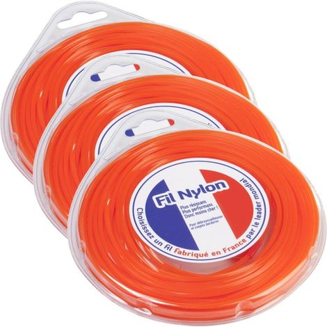 3 blisters fil débroussailleuse Carré 3 mm x 12 m Fil Nylon