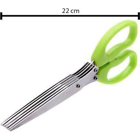 Tijeras multifuncionales de acero inoxidable de 5 hojas para verduras con cepillo de limpieza (verde) - Tijeras sencillas (1/5)