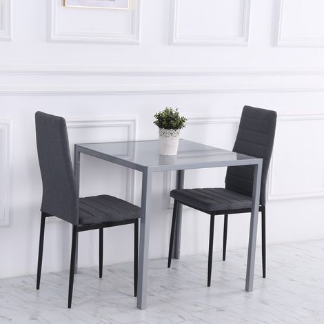 Esstisch Stahl Grau mit Glasplatte 75x75x75 cm, quadratisch, für 4 Personen
