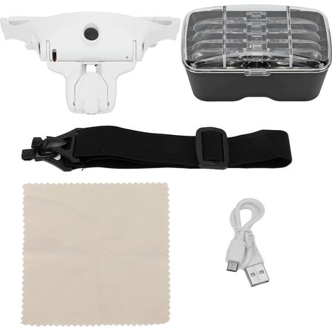 Lunettes-loupe frontales rechargeables USB 5 lentilles (1.0X à 3.5X) avec éclairage LED pour lecture et travaux de précision (1/5)