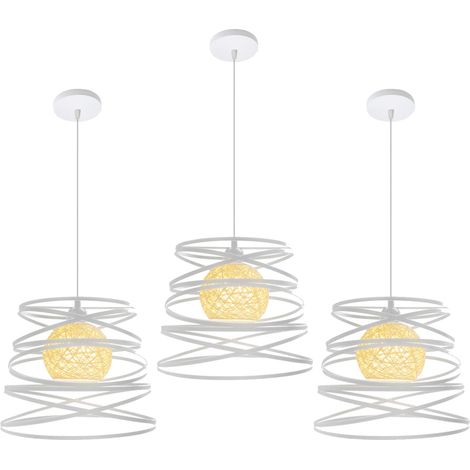 3 Pack Suspension Luminaire Fer Abat-jour Forme de Ressort 30cm Plafonnier Lustre E27 40W Blanc (1/5)