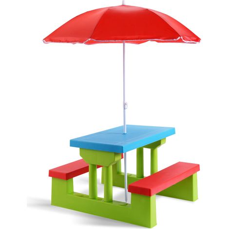 Costway Kids Picnic Table Bench Set Children Learning Eating Desk W/ Removable Umbrella (1/5)