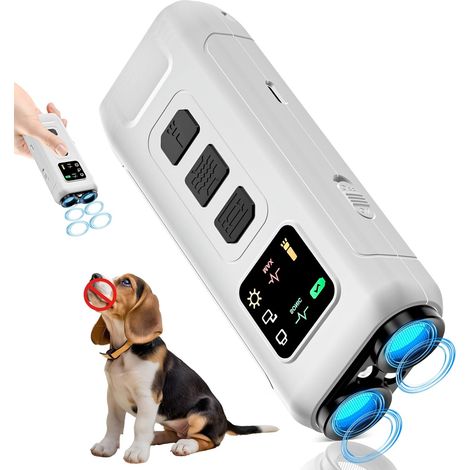 Répulsif et dispositif d'éducation anti-aboiement à ultrasons pour chiens — 3 modes pour faire cesser les aboiements — Appareil portatif, sûr, rechargeable, compact et portable(Blanc) (1/5)