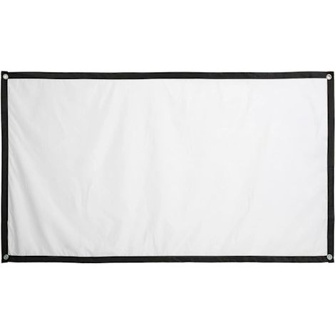 Écran de projection extérieur pliable double face 16:9 en polyester blanc, fixation murale, idéal pour les soirées cinéma à domicile. (1/5)