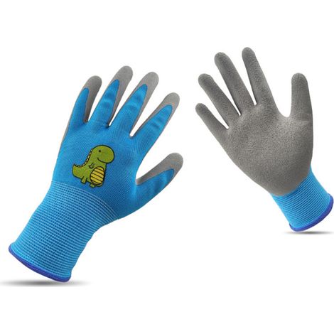 Kinder-Gartenhandschuhe, niedliches Dinosaurier-Muster, leuchtende Farben, rutschfest, reduzieren die Ermüdung der Hände, für Kinder von 11-13 Jahren (blau). (1/5)