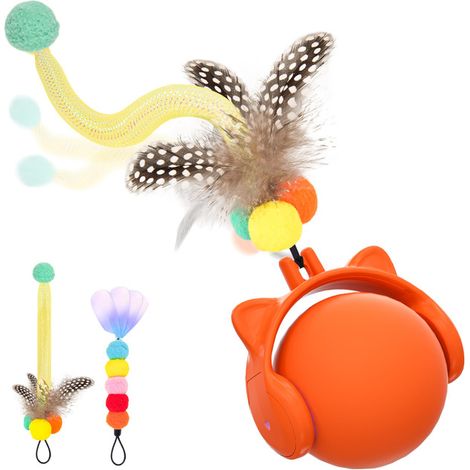 Jouet interactif pour chat balle intelligente automatique avec plumes et mouvements aléatoires (1/5)
