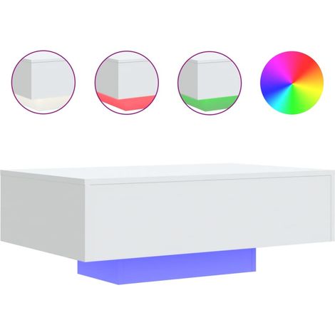 Mesa de centro de salón de diseño moderno con luces LED 85 x 55 x 31 cm madera de ingeniería blanca DEC037601