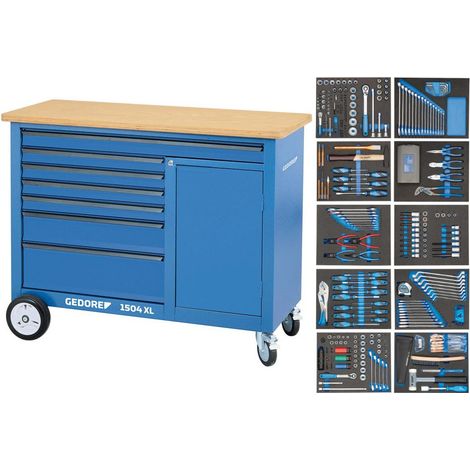 kaiserkraft Banco da lavoro con rotelle con assortimento di