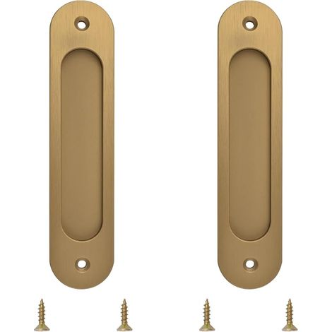 poignée de porte coulissante encastrée ovale, 2pcs bronze Golden zipper poignée de porte de placard en aluminium doigt de poignée avec vis pour porte coulissante de grange (180mm) (1/5)