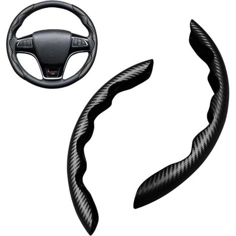 Processus Fibre Carbone Protection Volant Segmentée Universelle, Couvre Volant pour Voitures et Camions, Housse en Fibre de Carbone (Noir) (1/4)