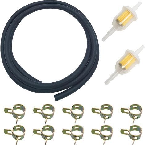 Filtre Essence Kit, 2m Conduite de Carburant, 2 pcs 6mm/8mm Filtre Essence et 10 pcs Collier de Serrage, pour Petits Moteurs, Moto, Voiture (1/3)