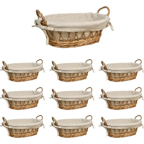 10 corbeilles à pain ovales en osier avec anses tressées, 25 x 11,5 x 13 cm (hauteur).
