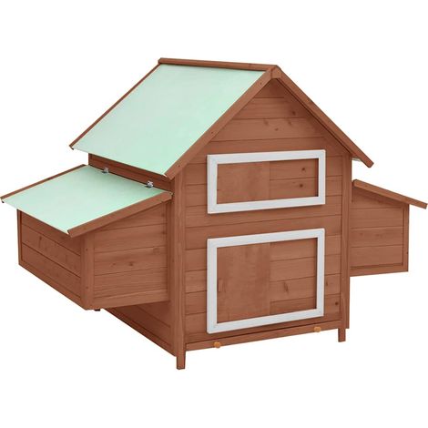 Hühnerstall Mokka und Weiß 150x96x110 cm Massivholz Tanne