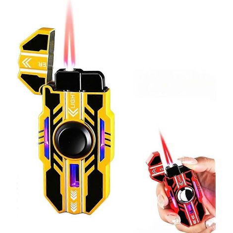 Briquet à butane rechargeable coupe-vent flamme jet style homme jaune (1/5)