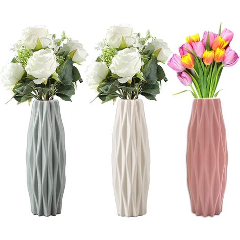 3 Pièce Vases en Plastique, Vases de Fleurs Incassable Moderne de Style Minimaliste Géométrique pour la Décoration Plantes, Salon,Table, 21 5.5cm (1/5)
