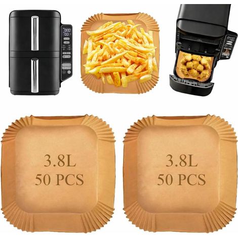Confezione da 100 fogli di carta da forno per friggitrice ad aria – Accessori antiaderenti compatibili con doppia batteria da 7,6 litri, carta da forno resistente fino a 232 °C