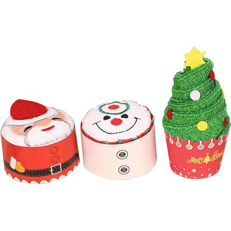 Ensemble de serviettes de Noël AURA, bonhomme de neige du Père Noël, serviette de Noël gâteau de Noël, cadeaux créatifs nouveauté décoration(3P) (1/4)