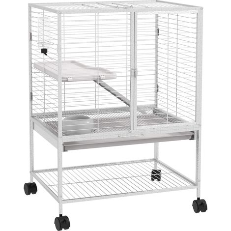 Cage pour petits animaux sur roulettes 2 niveaux avec 2 portes, 1 rampe, 1 étagère de rangement 61,5 x 44,5 x 86 cm gris. Cette cage pour rongeurs et petits animaux est conçue avec des matériaux de... (1/5)