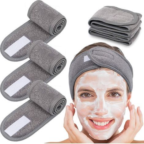 Face bandage - Makeup headband - Beauty headscarf - Velcro closure - Adjustable - Suitable for bathing, makeup, and sports - 4-pack - Gray (1/5)