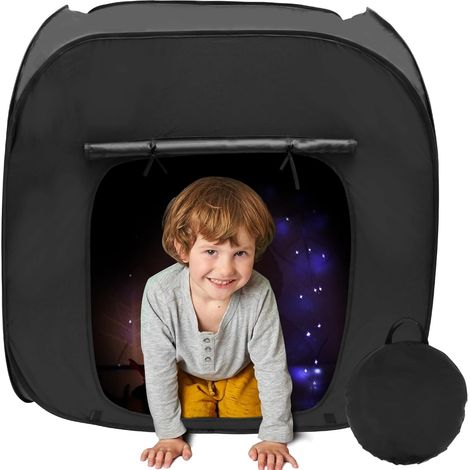 Tente sensorielle occultante 90 cm, pop-up portable, sac transport, aide autisme/SPD/anxiété, noir.