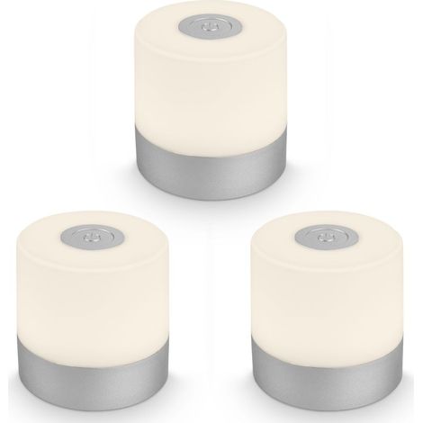 Briloner 3er Set Mini LED Tischlampen kabellos IP44, Dimmbar, Touch, Kabellos, Akku, Spritzwasserschutz, Chrom-Matt, Ø7 x 7 cm