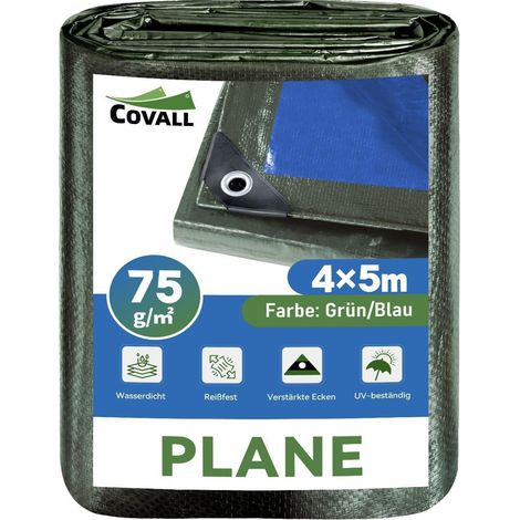 Abdeckplane 4x5m, 75GSM, UV-Schutz, reißfest, wasserdicht, grün/blau (1/5)