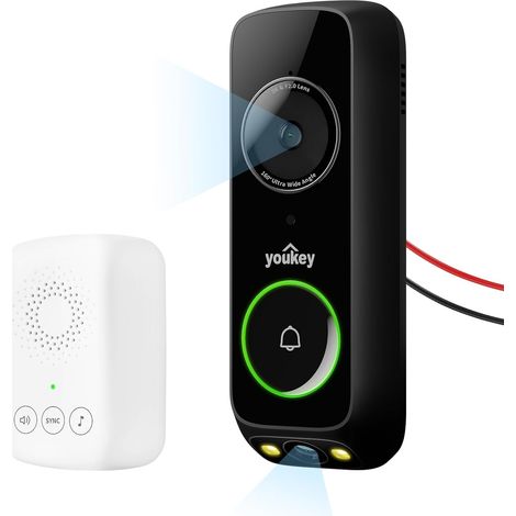 Sonnette vidéo sans fil à double caméra — Vue de la tête aux pieds, sonnette de batterie FHD 2K avec stockage local sans frais mensuels, détection de colis, WiFi 5 GHz, compatible avec (1/5)