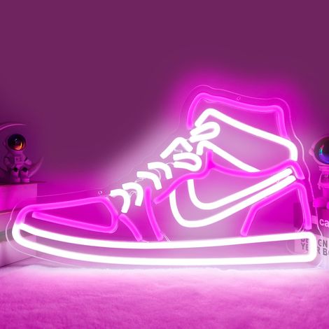 Insegna al neon per scarpe da ginnastica, insegne luminose a LED per bambini, per camera da letto, grotta, casa, festa, pub, bar, scarpe, insegne luminose, decorazione murale (rosa) (1/4)