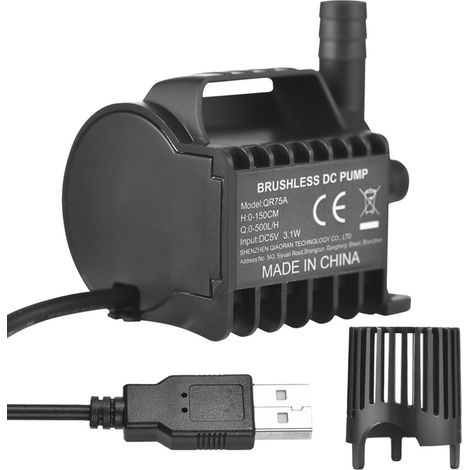 Pompe à eau mini 500L/H 1.5 m DC5 V 3.1 W ultra silencieuse pour bassin (1/5)