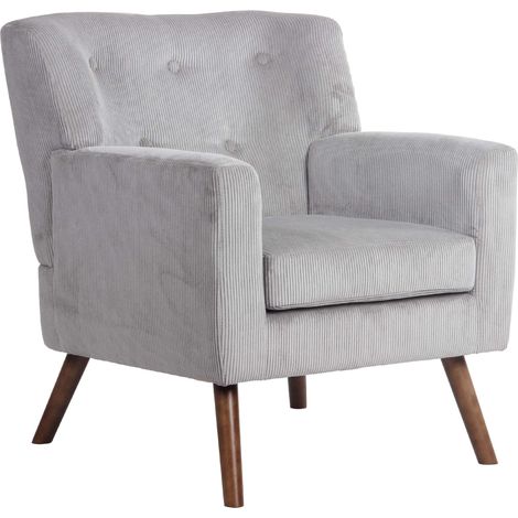 Fauteuil élégant en velours côtelé gris avec dossier à boutons capitonnés pieds en bois 100008228 (1/5)