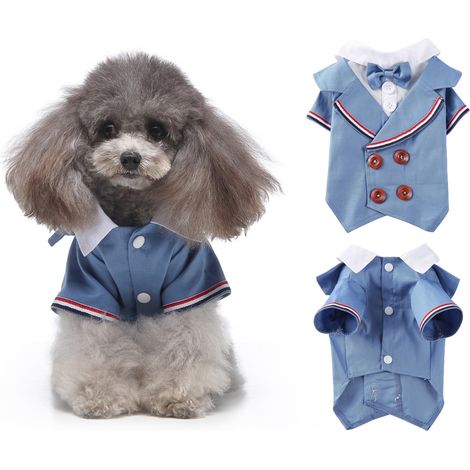 1 smoking pour chien, costume cérémonie bleu en polyester, convient chiens et chats, taille S à XL (1/5)
