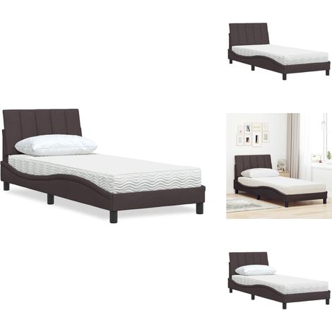 Lit avec matelas marron foncé 90x200 cm tissu - Lit - Lits - Meuble De Chambre À Coucher - Sommier (1/5)