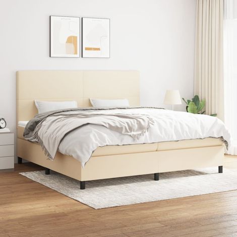 Sommier à lattes de lit avec matelas Crème 200x200 cm Tissu (1/5)