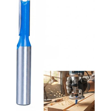 6-mm-Nutfräser – 8-mm-Schaft – Hartmetall – Gerader Schnitt, flache Unterseite – Holz, MDF, Kunststoff – Blaue Beschichtung (1/5)