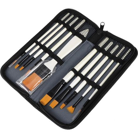 Kit de 10 Pinceaux Peinture en Nylon Manche en Bois Lisse, Résistant la Corrosion, pour Gouache et Aquarelle (1/5)
