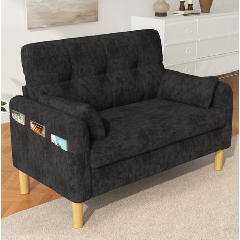Sofa 2-Sitzer mit 2 Kissen, Seitentasche und hoher Rückenlehne, Chenille, Grau OKMYHOME (1/5)