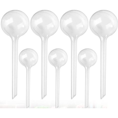 Lot de 7 arrosoirs ronds (4 grands et 3 petits) - 300 ml et 70 ml - blancs - en plastique - pour plantes d'intérieur et d'extérieur - globes d'arrosage - 8 x 26 cm et 5 x 13,5 cm - goutteurs pour plan (1/3)