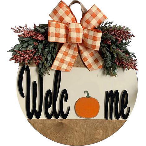 Panneau de bienvenue, décoration d'automne pour porche, couronne d'automne, décoration rustique en rondins, joyeux Thanksgiving, mur, style ferme, pendaison de crémaillère, doux foyer, 30 cm, vertical (1/4)