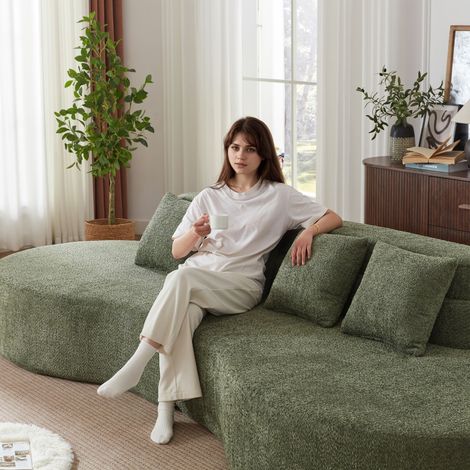 Canapé modulaire en mousse 310cm, 2 pièces combinables sans cadre, mousse à mémoire de forme haute densité 100%, housse en molleton teddy amovible et lavable, canapé moderne minimaliste (1/3)