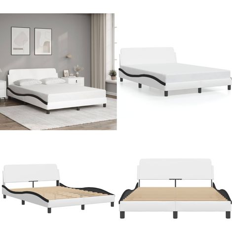 Bettgestell mit Kopfteil Weiß und Schwarz 120x200 cm Kunstleder - Bettsofa - Doppelbett - Boxspringbetten - Schlafzimmermöbel - Lattenrost - Home & Living (1/5)
