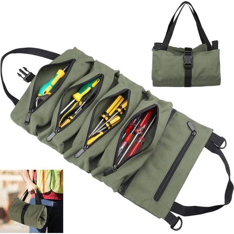 Werkzeugtasche, Mehrzweck-Rollwerkzeugtasche, geeignet für den Einsatz im Fahrzeug, hängende Werkzeugtasche mit Reißverschluss, Campingausrüstung. (1/4)