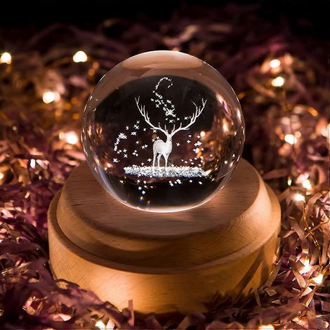3D-Kristallkugel-LED-Spieluhr mit Holzsockel – Ideales Geburtstagsgeschenk