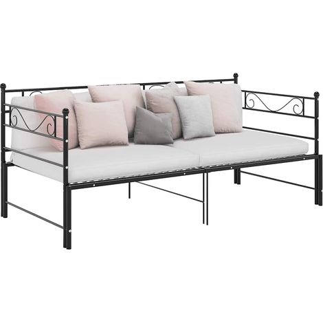 Canapé-lit extensible 90 x 200 cm en métal noir avec sommier à lattes - PANGIVO (1/5)