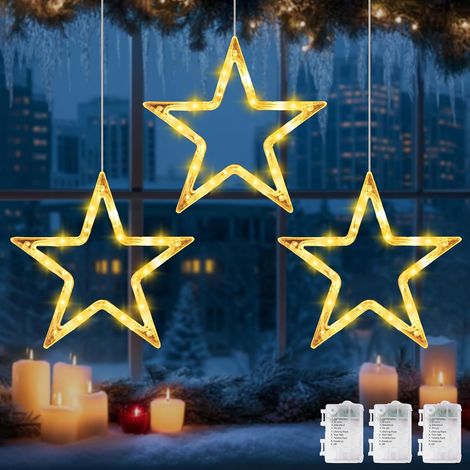 Rideau Lumineux Étoilesm,3 Pièces Fenêtre Décorative de Noël 30cm,Leds Éclairage Intérieur Extérieur Rideau Lumière Décorative,Étoile Guirlande Lumineuse,pour Intérieur de Noël,Fête (1/5)