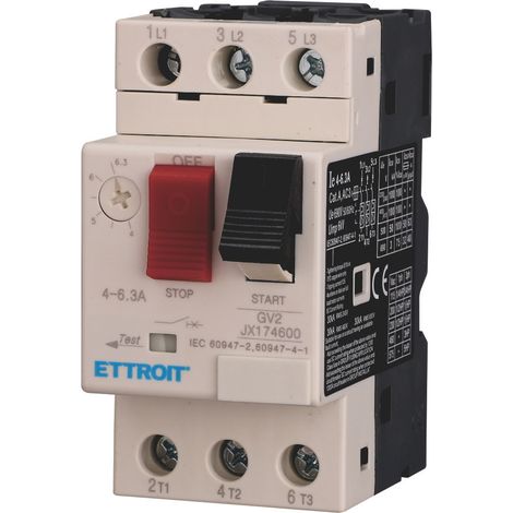ETTROIT Einstellbarer thermomagnetischer Motorschutz 4–6,3 A Dreiphasiger GV2-Motorschutz - JX174600