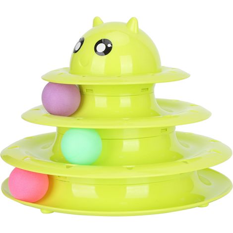 Tour à 3 niveaux pour chat avec 3 balles roulantes, circuit antidérapant interactif pour animaux de compagnie (vert) (1/5)