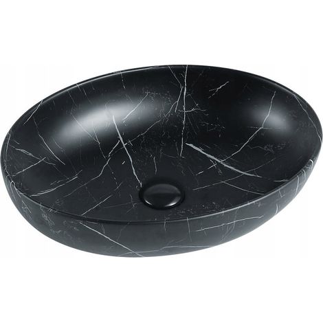 Lavabo cerámico sobre encimera, 52x39,5x13 cm, Negro